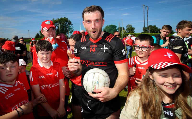 Louth’s Sam Mulroy celebrates after the victory over Cork, but the game against Donegal will test the side in this quarter-final. Photograph: Ryan Byrne/Inpho