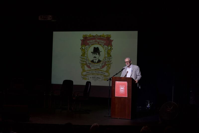 Former British Labour Party leader Jeremy Corbyn at the Robert Tressell festival in Liberty Hall on Saturday.