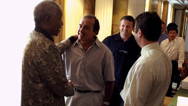 Nelson Mandela greets  Argentina academy member Hugo Porta at  the Laureus Sports Awards, in Monaco on  May 23rd, 2000. Photograph:   Dave Cannon/Getty Images for Laureus