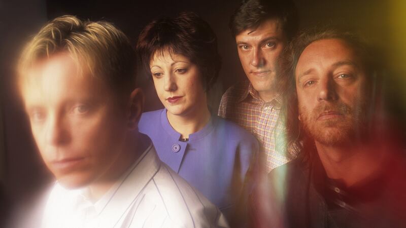 Gillian Gilbert and Stephen Morris (centre) with their New Order colleagues Bernard Summer and Peter Hook in 1989. Photograph: Bob Berg/Getty Images