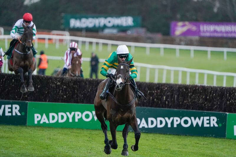 Mark Walsh riding Majborough clear the last to win The Goffs Irish Arkle Novice Chase at Leopardstown. Photograph: Alan Crowhurst/Getty Images