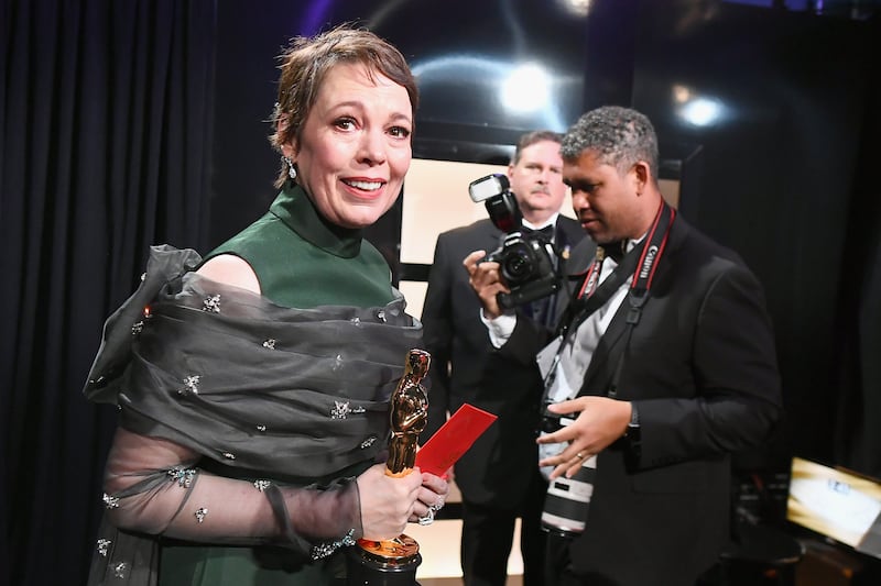 Olivia Colman with the award for her role in The Favourite, backstage during the 91st Annual Academy Awards, February 2019, in Hollywood, California. Photograph: Matt Petit/AMPAS via Getty Images