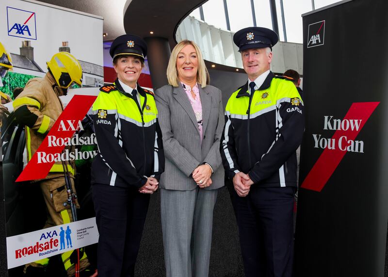 Chief Superintendent Majella Armstrong and Superintendent Darren McCarthy with Marguerite Brosnan attending the recent Roadsafe Roadshow in Dublin's Helix Theatre