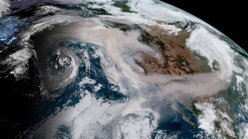 This September 12th, 2020: Smoke from Oregon and California wildfires moving west, south and east. Photograph: NOAA/GOES/AFP via Getty Images