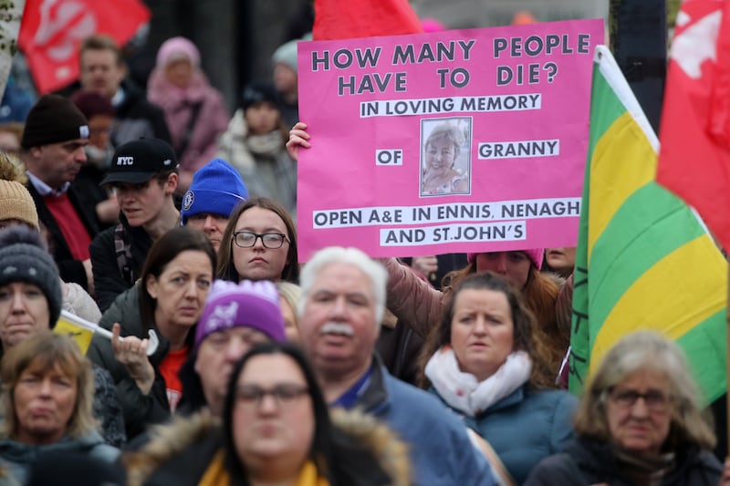 Some of the many people who protest in Limerick against hospital overcrowding. Photograph: Brendan Gleeson