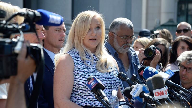 Virginia Roberts Giuffre speaks to reporters in New York on Tuesday, August 27th when nearly two dozen women who  accused Jeffrey Epstein of sexual abuse appeared at a court hearing. File photograph: Jefferson Siegel/The New York Times