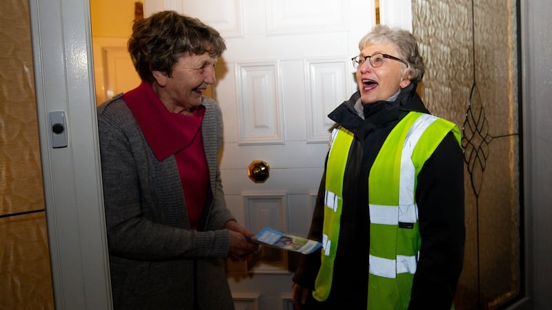 Minister for Children and Youth Affairs Katherine Zappone speaking with Maura Collins in Rathfarnham, Dublin. Photograph: Tom Honan for The Irish Times