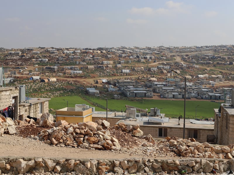 The displacement camp where Hamoud’s family has sought refuge after the earthquakes of February 2023, one of many that dot Syria’s border with Türkiye. Idleb, Syria. February 2024