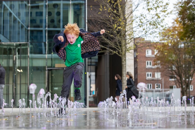 Nicholas Foley (7), a great grandson of Mary Lavin, at Mary Lavin Place at Wilton Park, Dublin. Photograph: Tom Honan