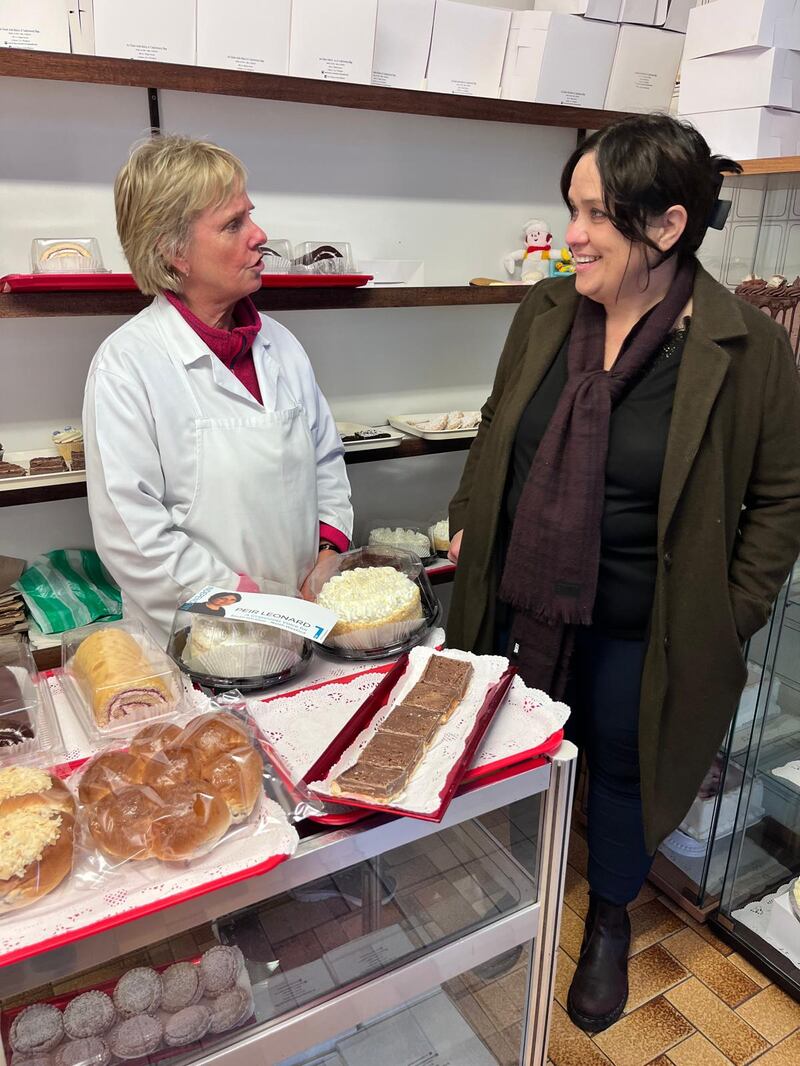 Shirley Forde of An Ciseán Aráin (The Bread Basket) on Main Street, Arklow, Co Wicklow with Independent Cllr and candidate Peir Leonard.  Photograph: Marie O'Halloran