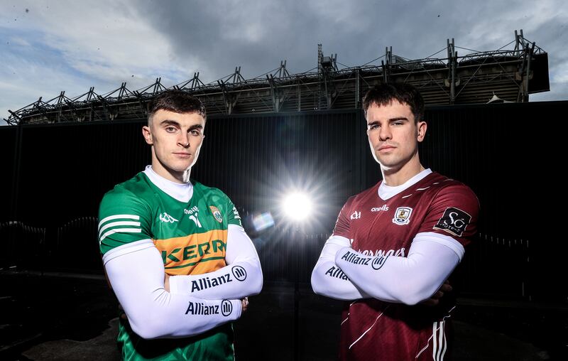 Seán Kelly (Galway) and Sean O’Shea (Kerry) at the announcement of Allianz’s new sponsorship of the GAA All-Ireland Senior Football Championship. Photograph: Dan Sheridan/Inpho