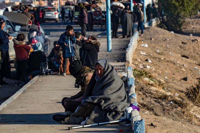 Syrian Kurds, fleeing from north of Aleppo, arrive in Tabqa, on the western outskirts of Raqa, on December 4th. Photograph: Delil Souleiman/AFP via Getty Images