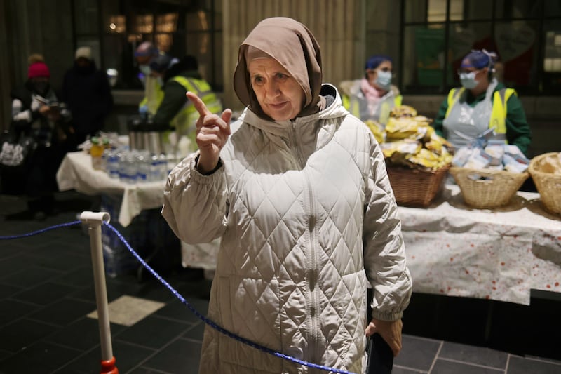 Lorraine O'Connor, who founded Muslim Sisters of Éire charity in 2010, overseeing the Friday night soup kitchen at the GPO. Photograph: Chris Maddaloni