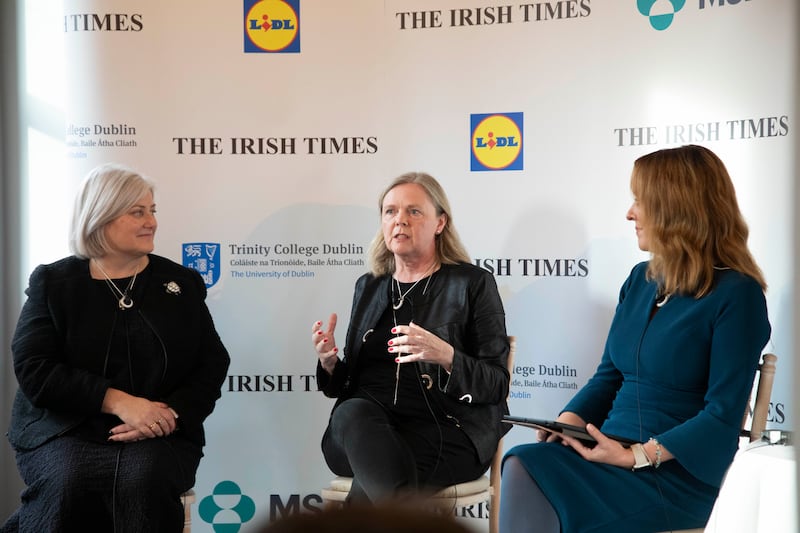 Dr Catherine Elliott O'Dare, Trinity College Dublin with Gillian Harford, 30% Club and panel chair Jennifer O'Connell, The Irish Times