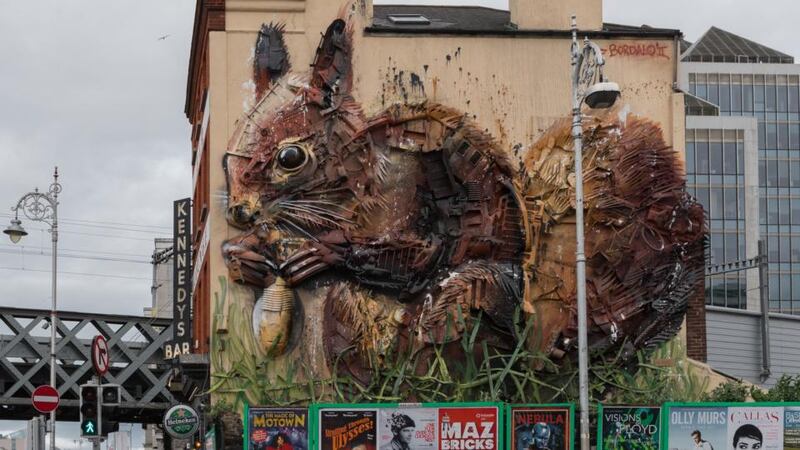 The giant squirrel on Tara Street  was created from waste to  highlight the plight of the red squirrel in Ireland