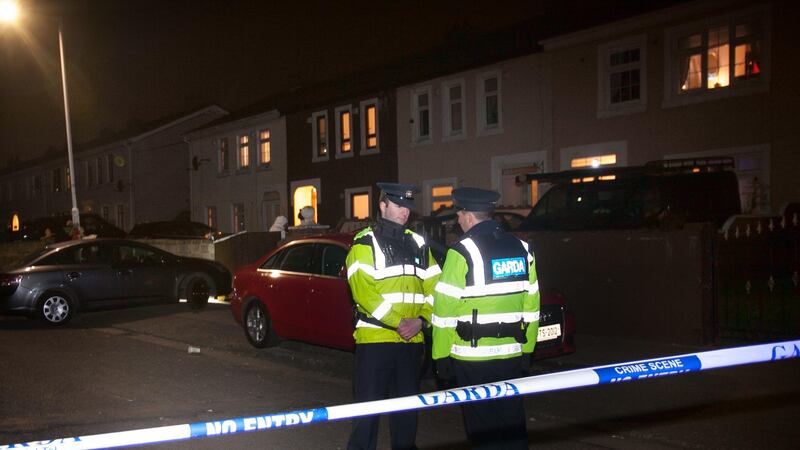 Gardaí at the scene of the shooting in Coolock north Dublin on Sunday. Photograph: Collins