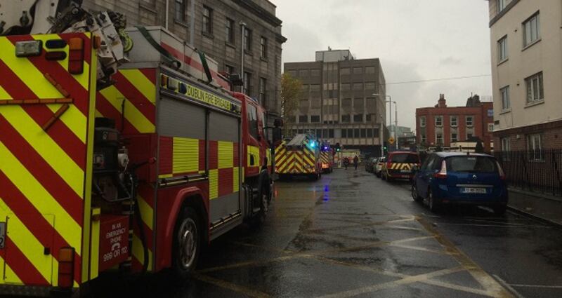 Dublin Fire Brigade is attending the scene of a fire at the old tax office building on Chancery Street. Photograph: Sorcha Pollak