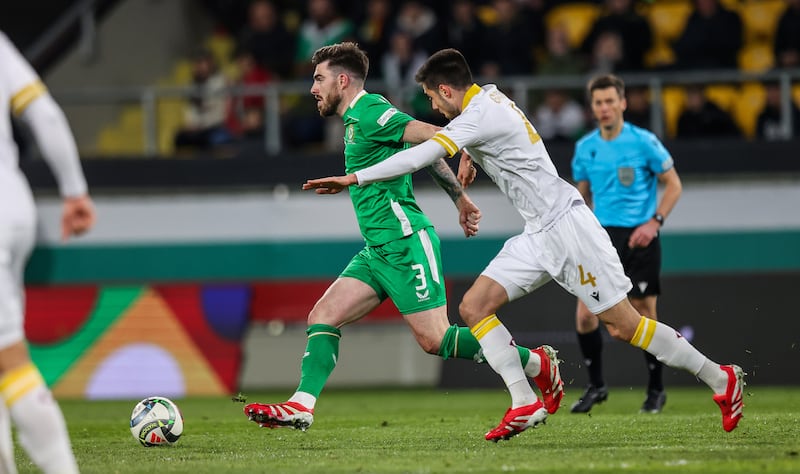 Ireland's Ryan Manning and Ilia Gruev of Bulgaria. Photograph: Ryan Byrne/Inpho