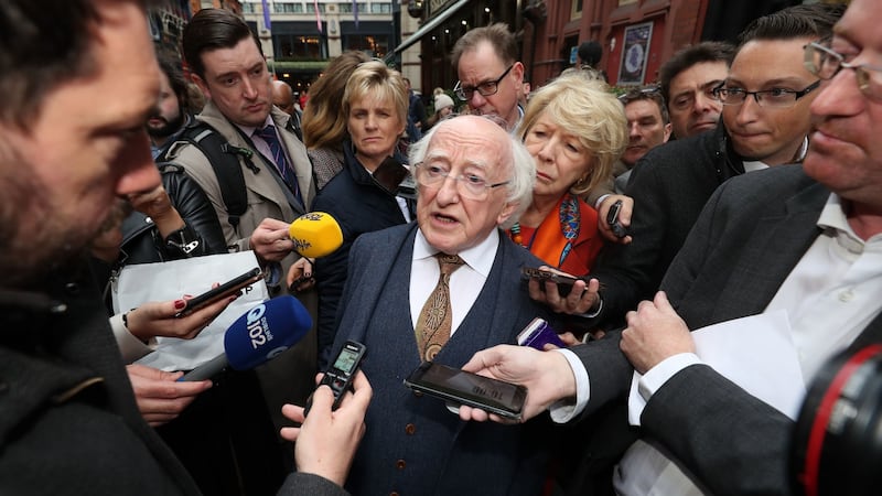 President Michael D Higgins speaks to reporters. Photograph: PA