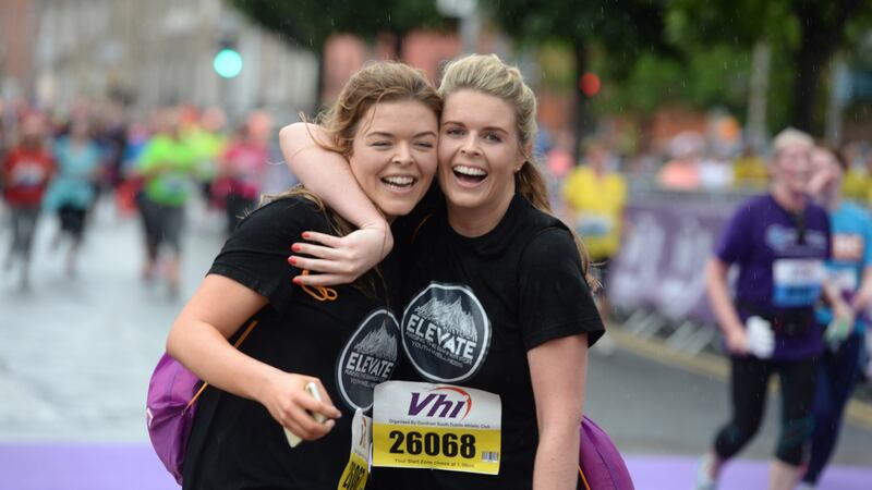 Sisters Doireann and Ailbhe Garrihy at last year’s  Vhi Women’s Mini Marathon. Photograph: Dara Mac Dónaill