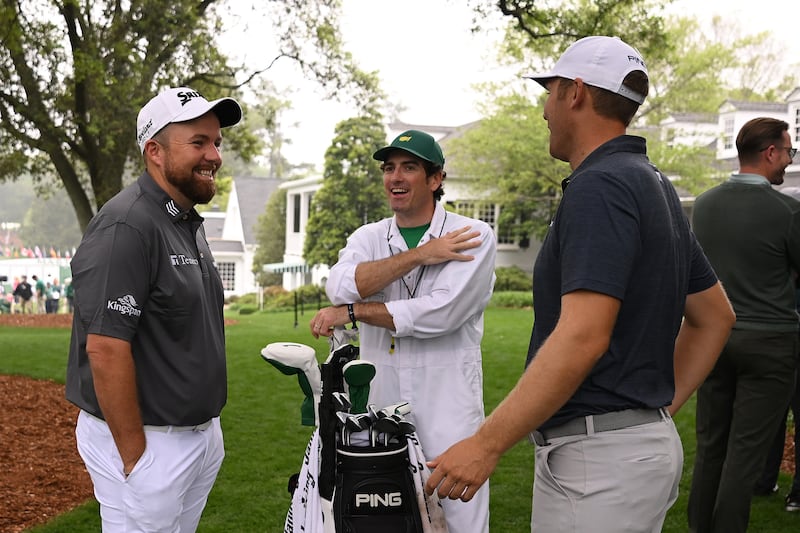 Shane Lowry and Séamus Power after a practice round before the 2023 Masters at Augusta National golf club. Photograph: Ross Kinnaird/Getty Images