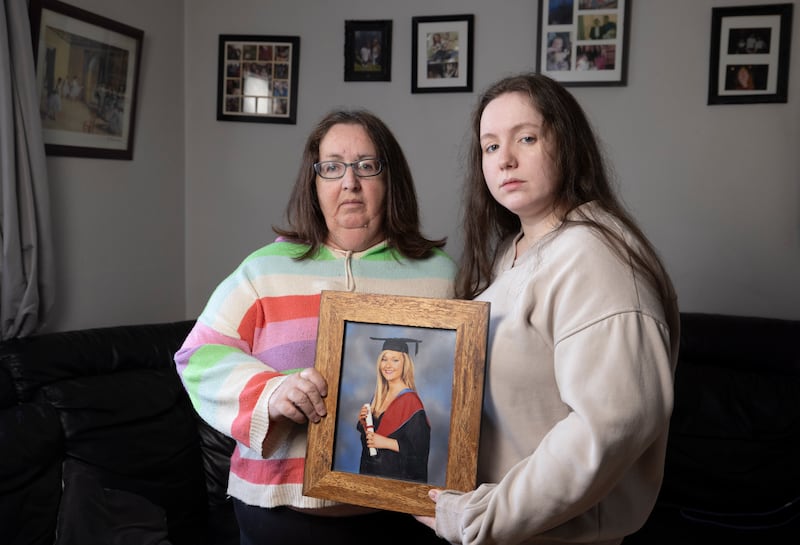 Andrea Brannigan and her daughter Joleen at home in Buncrana with a graduation picture of Danielle. Photograph: Joe Dunne