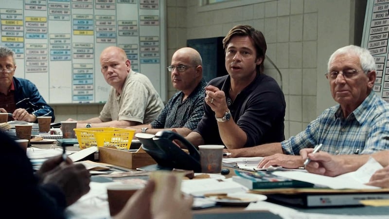 Moneyball: Brad Pitt in the film about Billy Beane and the Oakland As baseball team.