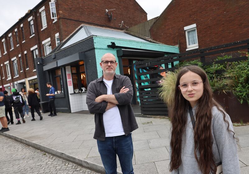 Conor Higgins and his daughter, Ruby, at Oxmantown in Smithfield, Dublin. Photograph: Dara Mac Dónaill 