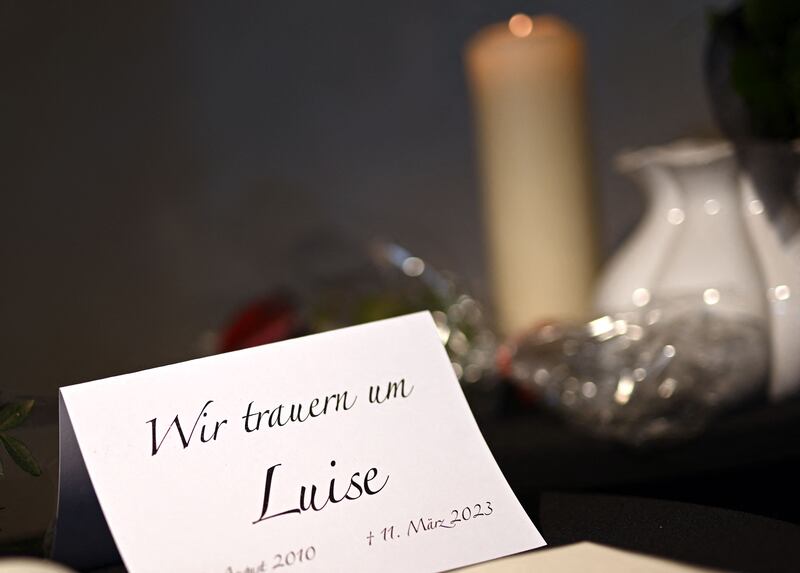 A book of condolences  and a card reading "We mourn Luise" in a church in Freudenberg, western Germany. Police in the town  say a girl, identified only as Luise, died last Saturday “as a result of numerous knife wounds and subsequent blood loss”. Photograph: Ina Fassbender/Getty Images