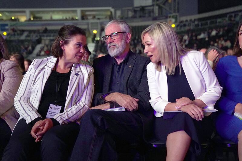 Sinn Féin president Mary Lou McDonald, former president Gerry Adams and vice-president Michelle O'Neill during pro-unity group Ireland's Future event in Belfast recently. Photograph: Brian Lawless/PA Wire