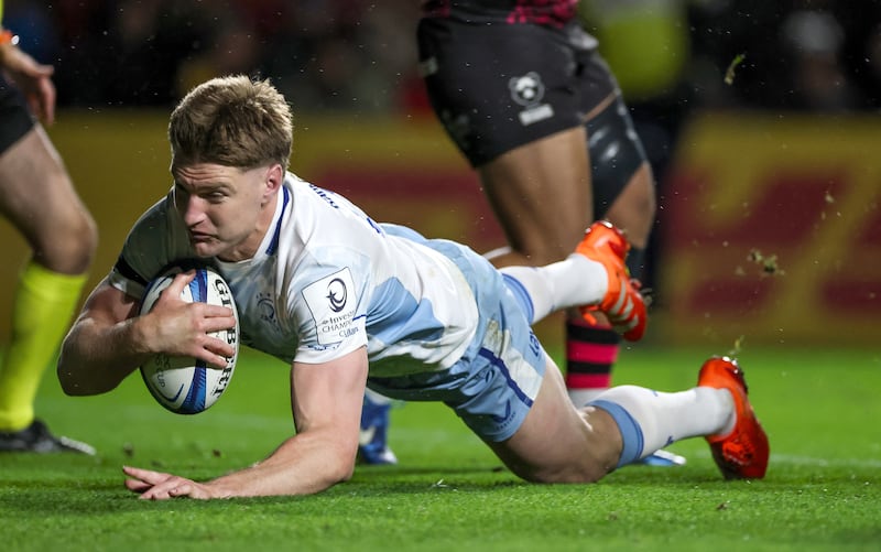 Leinster’s Jordie Barrett goes over for a try on his debut for Leinster against Bristol. Photograph: Billy Stickland/Inpho