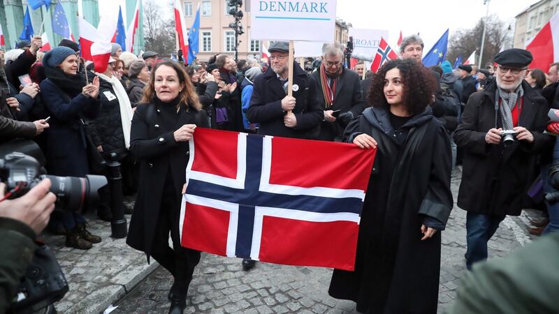 Judges and lawyers from Denmark, in Warsaw. Photograph: Tomasz Gzell/ EPA