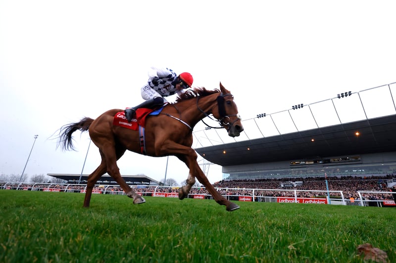 Banbridge ridden by Paul Townend wins the Ladbrokes King George VI Chase at Kempton Park. Photograph: Steven Paston for The Jockey Club/PA Wire