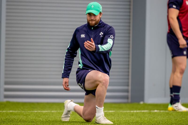 Mack Hansen in Ireland training ahead of the France clash. Photograph: Morgan Treacy/Inpho