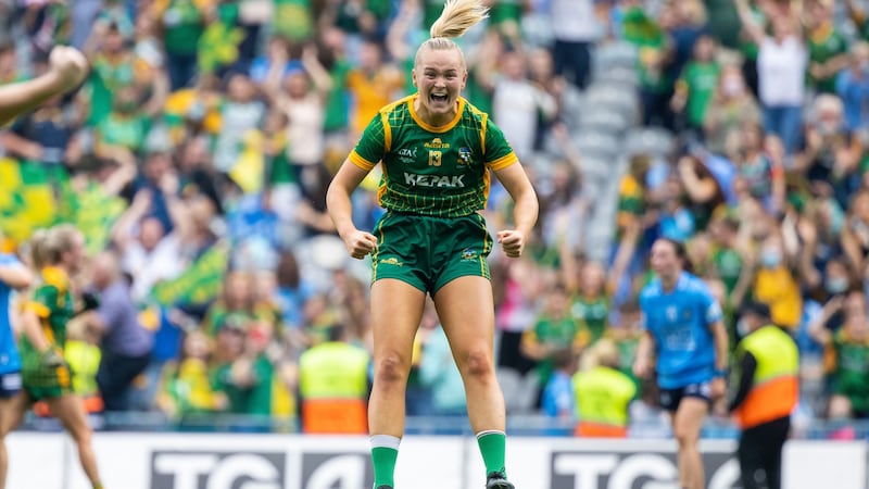 Meath’s Vikki Wall celebrates at the final whistle at Croke Park on Sunday. Photograph: Tom Honan