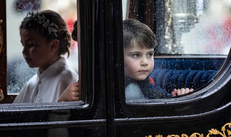 Prince Louis arrives for the coronation of King Charles III and Queen Camilla at Westminster Abbey on Saturday. Photograph: Andy Stenning/WPA Pool/Getty Images