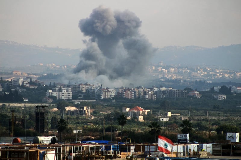 Smoke billows from the site of an Israeli air strike that targeted the village of Batoulay in the Tyre district of southern Lebanon on November 9th. Photograph: Kawnat Haju/AFP via Getty