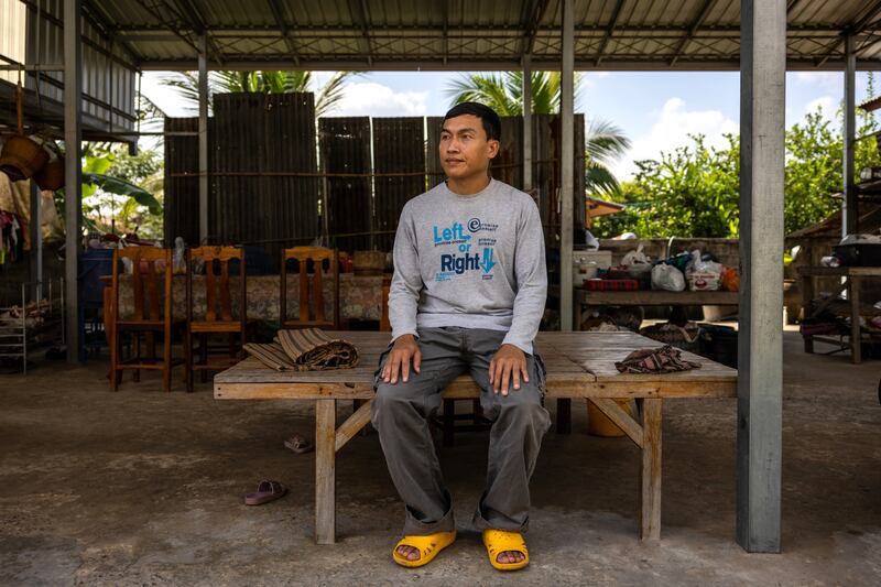 Kriangsak Phansuri, a Thai farm worker who escaped the Hamas fighters who attacked Israel by running into an orange grove, and returned home on a repatriation flight organised by his government, pictured in Thailand’s Udon Thani province. Photograph: Lauren Decicca/New York Times
                      