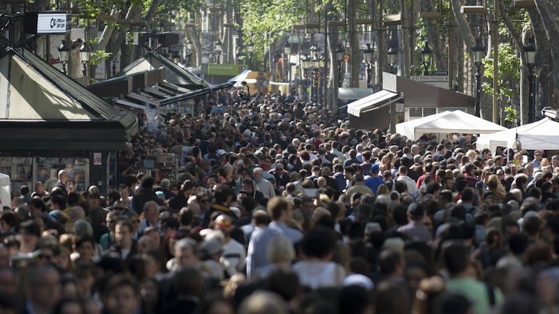 Crowds of people on the streets of Barcelona on Sant Jordi, the celebration of Catalonia’s patron saint, on April 23rd. Photograph: Robert Marquardt/Getty Images