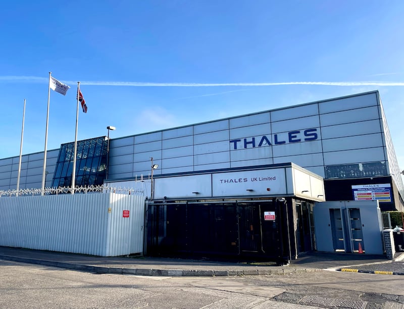 The Thales missile factory in east Belfast. An order for the factory to supply 5,000 air defence missiles to Ukraine was 'hugely significant' for the Belfast workforce, DUP leader Gavin Robinson said. Photograph: David Young/PA Wire