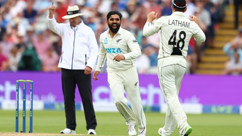 The record-breaking Ajaz Patel is one of a number of international players who speak glowingly of working with Malan. Photograph: Michael Steele/Getty Images