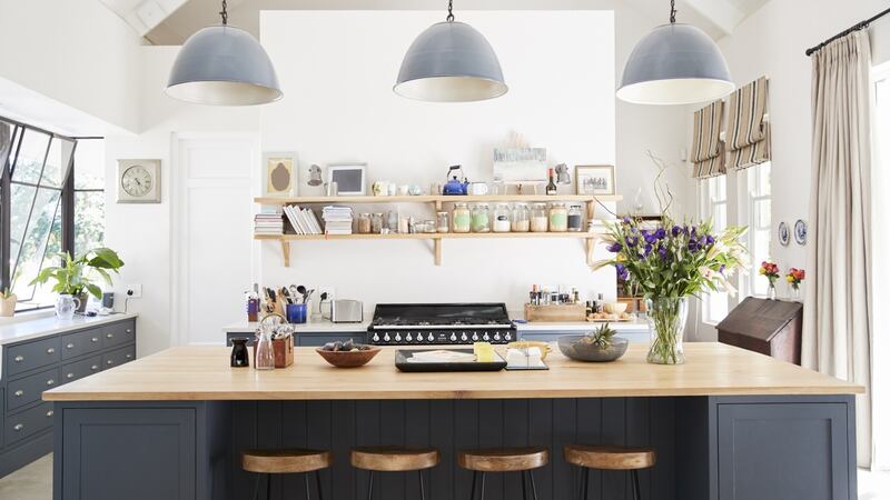 Large family kitchen in period conversion house, straight on