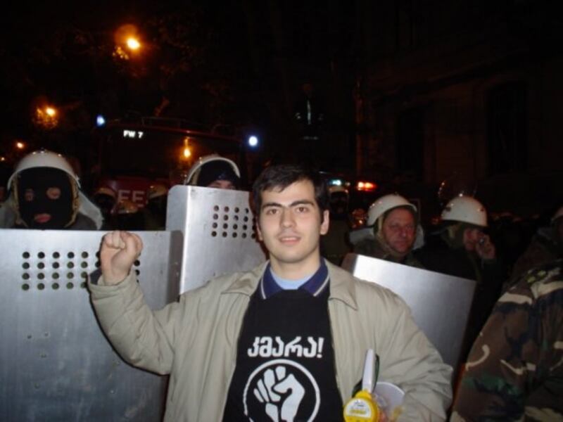 Giorgi Kandelaki, co-founder of Georgia's Kmara movement and a former deputy, pictured during the 2003 Rose Revolution. Photograph courtesy of Giorgi Kandelaki