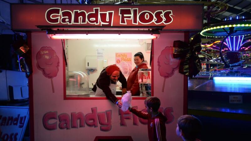 Conor Pope making candyfloss with Mairéad O’Sullivan. Photograph: Dara Mac Dónaill