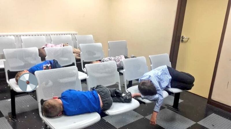 On of Margaret Cash’s photographs of her children asleep in Tallaght Garda station on Wednesday night.