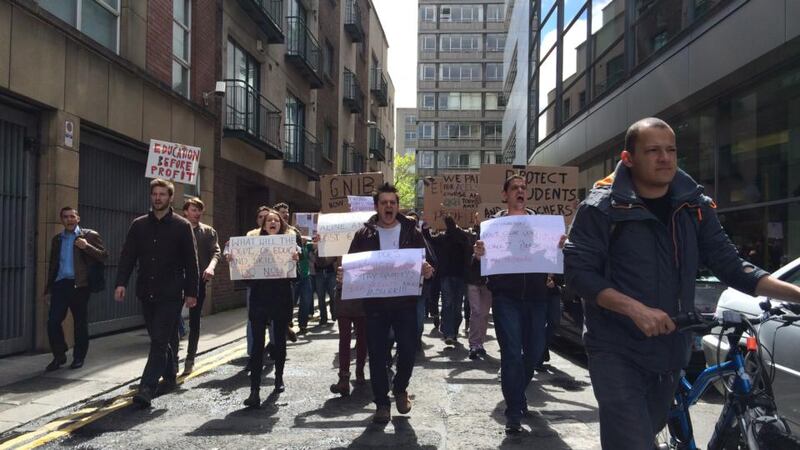 International students marched to the Garda National Immigration Bureau calling for tighter regulation private English language schools. Photograph: Sorcha Pollak