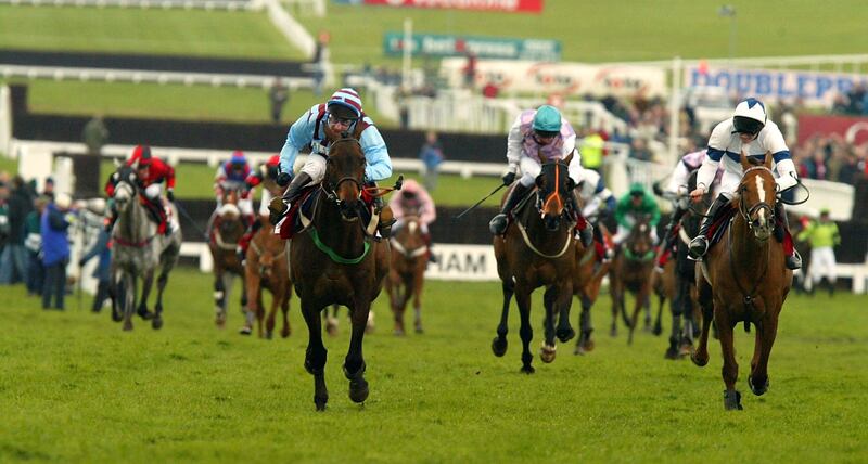  Jimmy Culloty on Best Mate (left) gets up to beat Commanche Court (right) and See More Business (centre) in the 2002 Cheltenham Gold Cup. It proved the first of three successive victories in the famed 'Blue Riband'. Photograph: Mike Hewitt/Getty Images