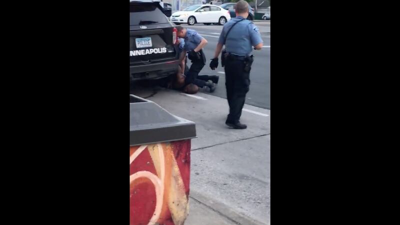 Still image from an online video shows a Minneapolis police officer arresting George Floyd with his knee on his neck. Photograph: Darnella Frazier/Facebook/AFP