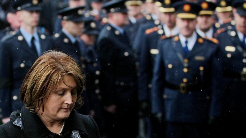 Caroline Donohoe, widow of  Adrian, at his funeral in St Joseph’s Redemptorist Church, Dundalk Co Louth. Photograph: Julien Behal