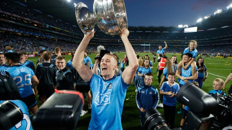 Dublin’s Paul Mannion celebrates with the Sam Maguire. Photograph: James Crombie/Inpho